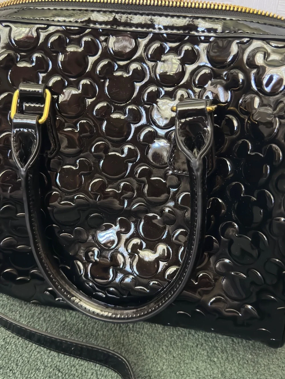 Disney Black Patent Leather Tote with Gold Hardware